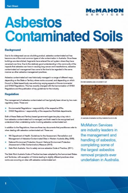 Asbestos contamined soil fact sheet cover