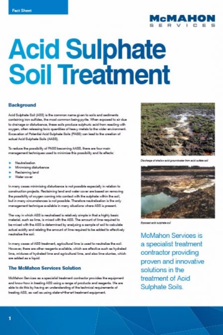 Fact sheet on Acid Sulphate Soil Treatment
