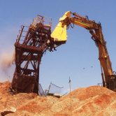 Dusty demolition of the Razorback Crushing Plant