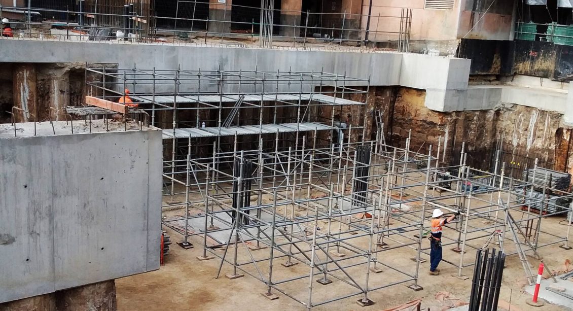Scaffolding at the Adelaide Festival Centre Drive upgrade