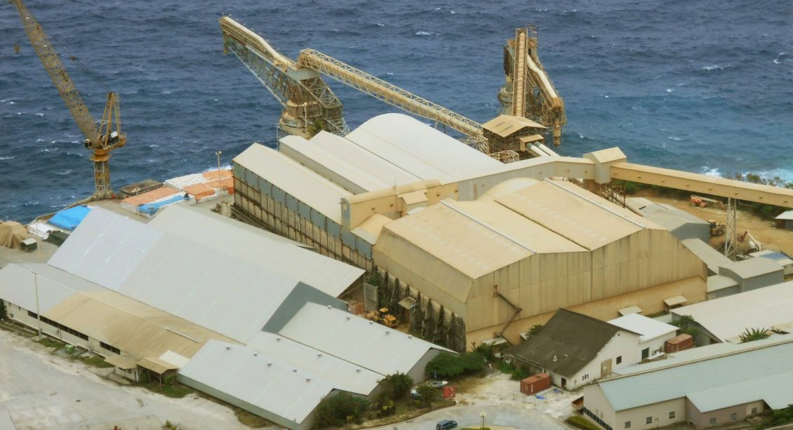 Aerial view of Christmas Island during phosphates asbestos remediation