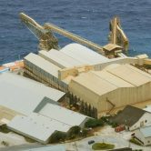 Aerial view of Christmas Island during phosphates asbestos remediation