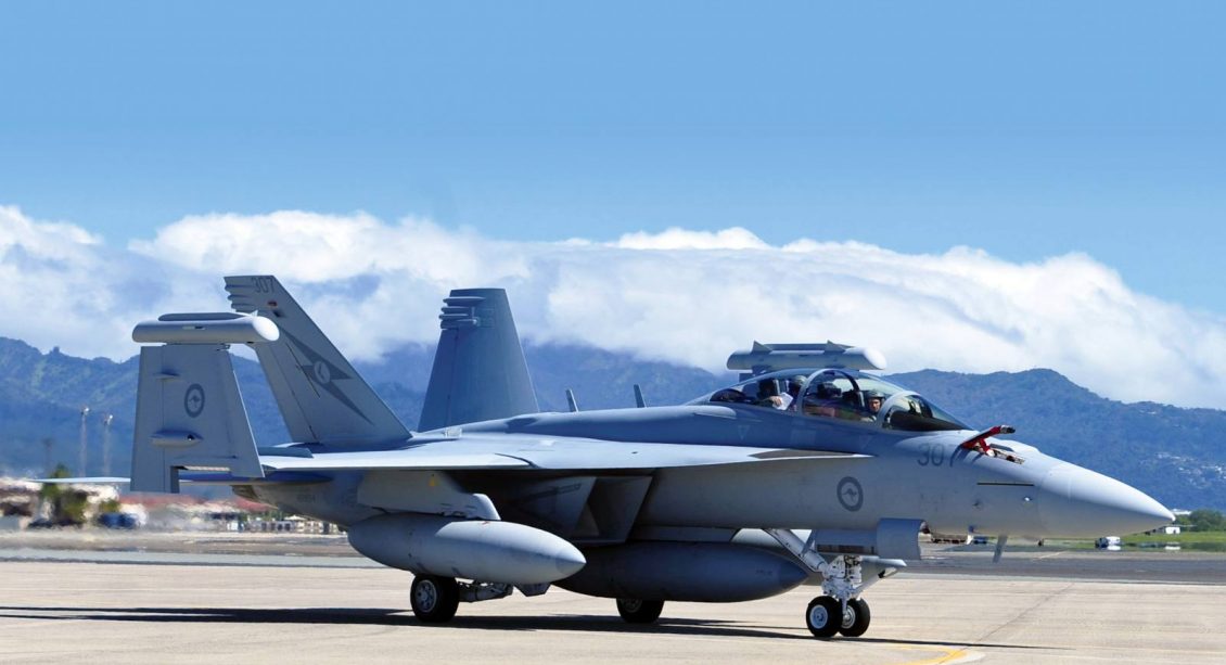 EA-18G Growler airborne electronic attack aircraft on tarmac